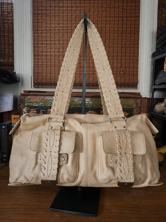 Michael Kors Handbags - Michael Kors Western Boho Leather Satchel Shoulder Bag Cream Ivory Cargo Pockets